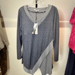 Layered Stripe V-Neck Tunic Top - Blue by Andrew Marc